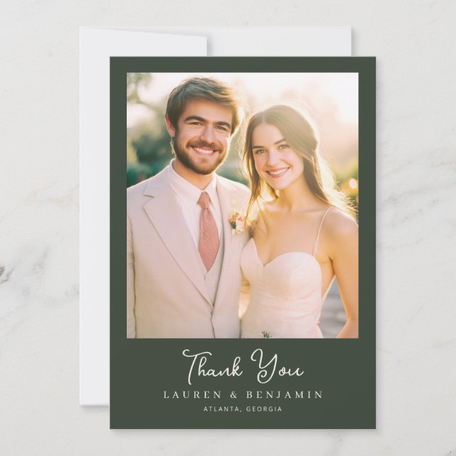 Carte De Remerciements Romantic Green Elegant Photo (Devant)