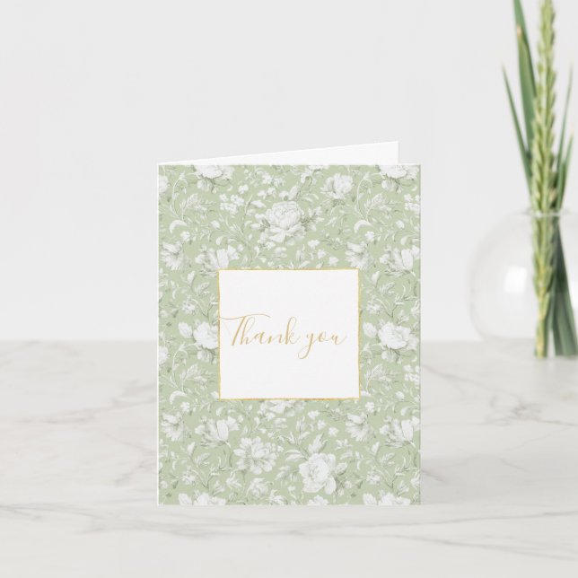 Carte De Remerciements Romantic Green White Floral Thank You (Devant)