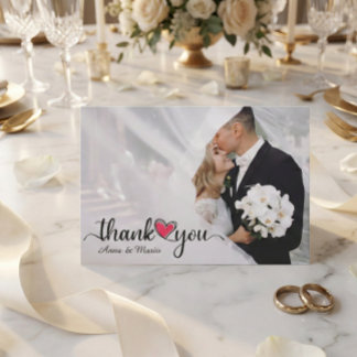 Carte De Remerciements Romantic Heart Wedding Photo