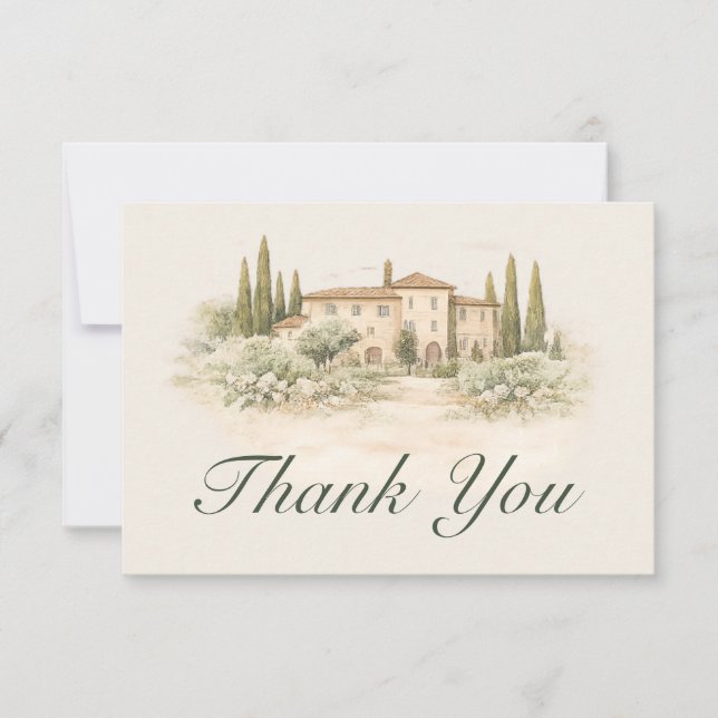 Carte De Remerciements Romantic Italian Tuscan  Wedding Thank You Card (Devant)