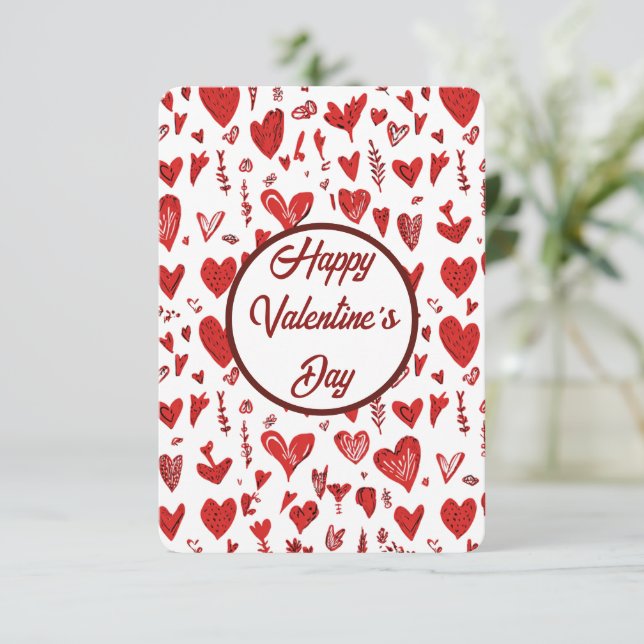 Carte De Remerciements Romantic Red Valentine’s Day Card with Hearts (Debout devant)