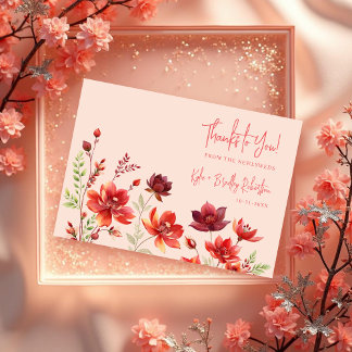 Carte De Remerciements Romantic Wildflowers Juicy Red Pink Wedding