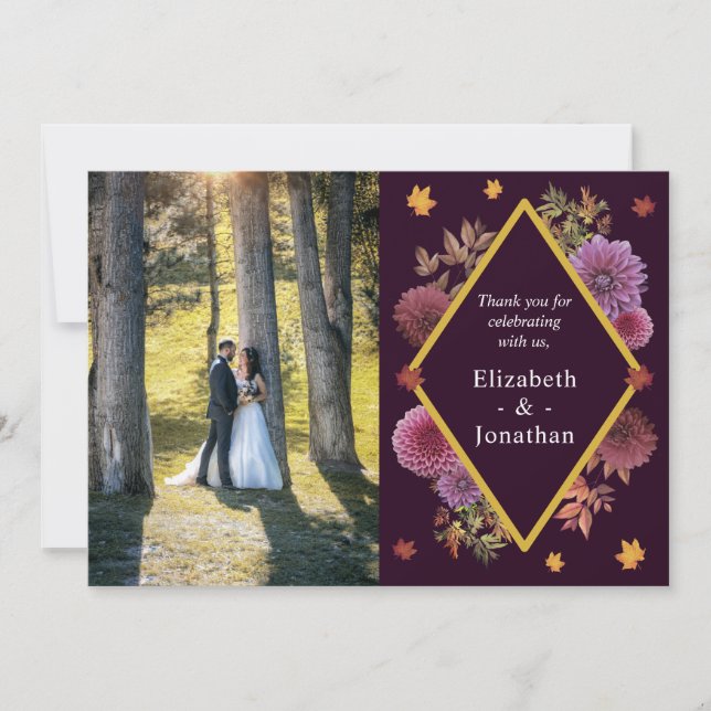 Carte De Remerciements Romantique Automne Dahlia Mariage (Devant)