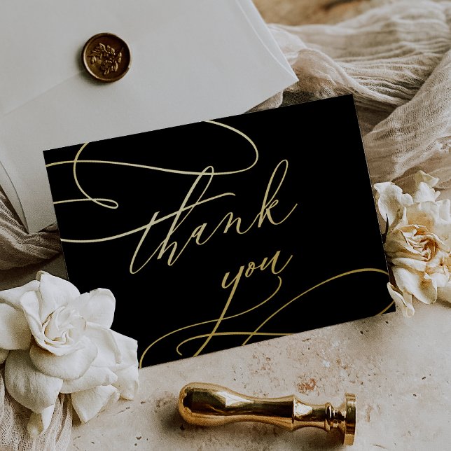 Carte de remerciements romantique Black et Gold Fo (Romantic Black and Gold Foil Thank You Card)
