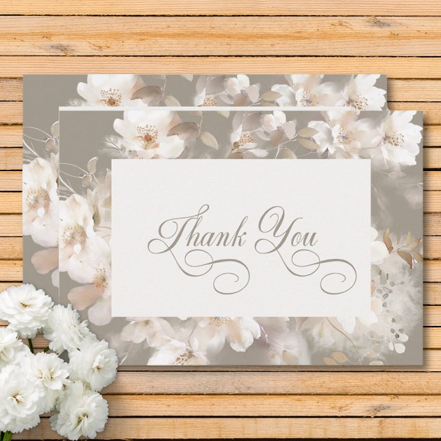 Carte De Remerciements Romantique Ethéal Neutre Beige Floral Mariage (Romantic Ethereal Neutral Beige Floral Wedding Thank You Card)