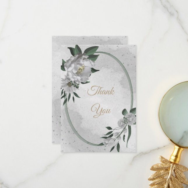 Carte De Remerciements romantique fleurs blanches mariage (Devant/Arrière en situation)