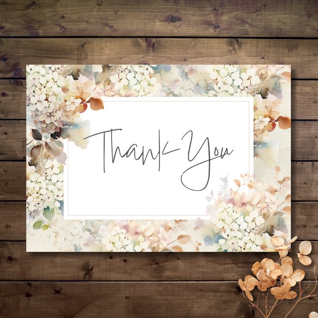 Carte De Remerciements Romantique Neutre Vintage Hydrangeas Mariage (Romantic Neutral Vintage Hydrangeas Wedding Thank You Card)