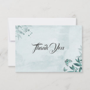 Carte De Remerciements Romantique papillons bleu turquoise feuille botani