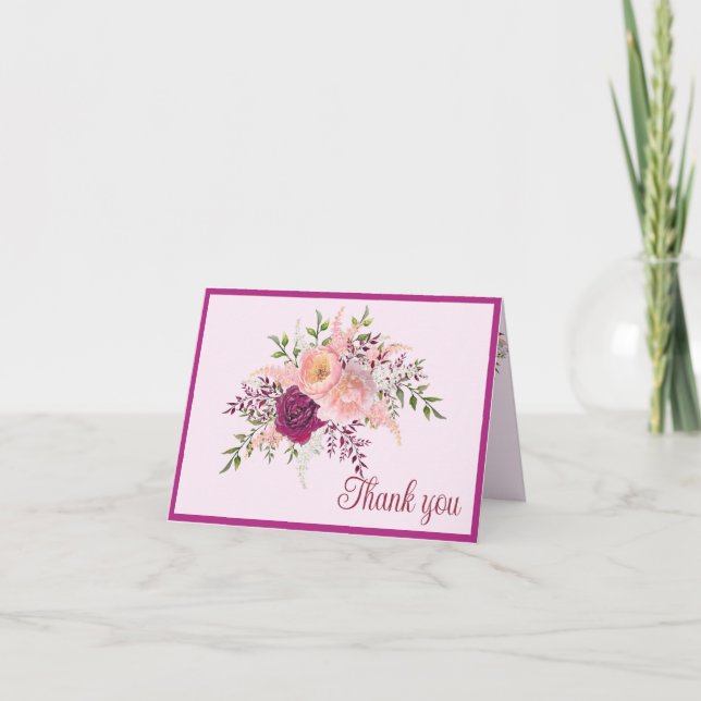 Carte De Remerciements Romantique Plum Bourgogne Blush Pink Mariage (Devant)