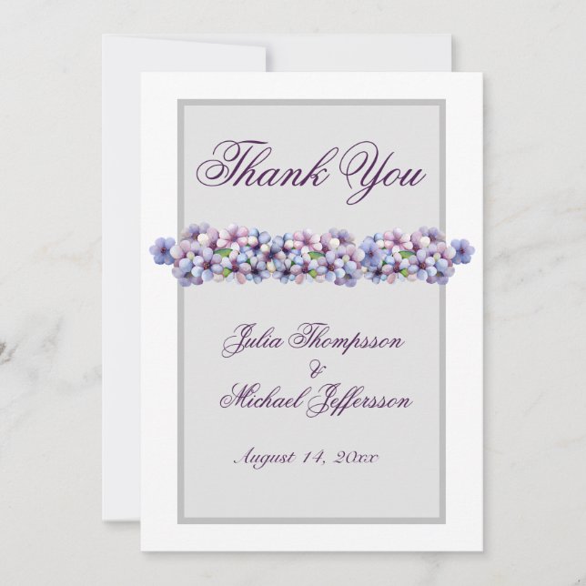 Carte De Remerciements Romantique Poétique Lilac Aquarelle Mariage Floral (Devant)