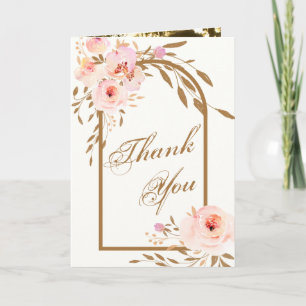 Carte De Remerciements Romantique Rose Blush or Floral Mariage Photo