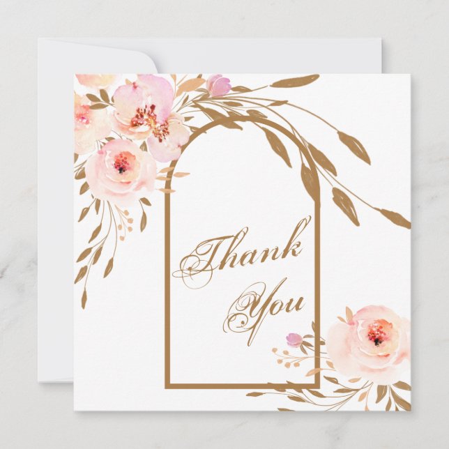 Carte De Remerciements Romantique Rose Blush or Floral Mariage Photo (Devant)