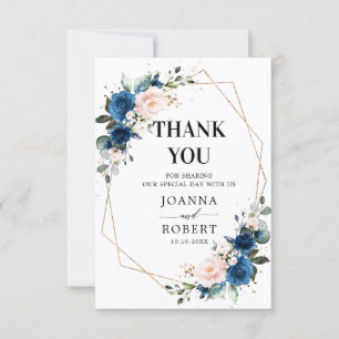 Carte De Remerciements Romantique Rose Florale Géométrique Bleu Marine Bl