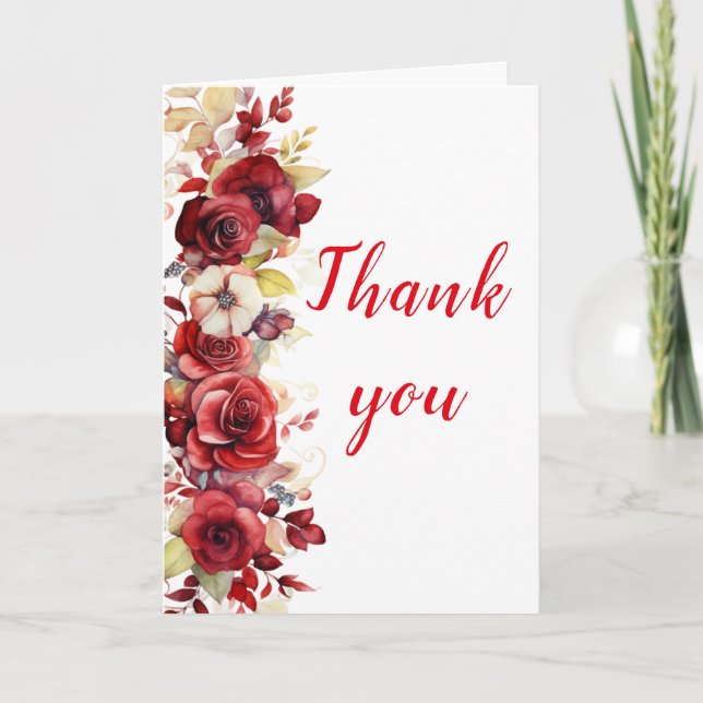 Carte De Remerciements Romantique Roses Rouges Florales Anniversaire (Devant)