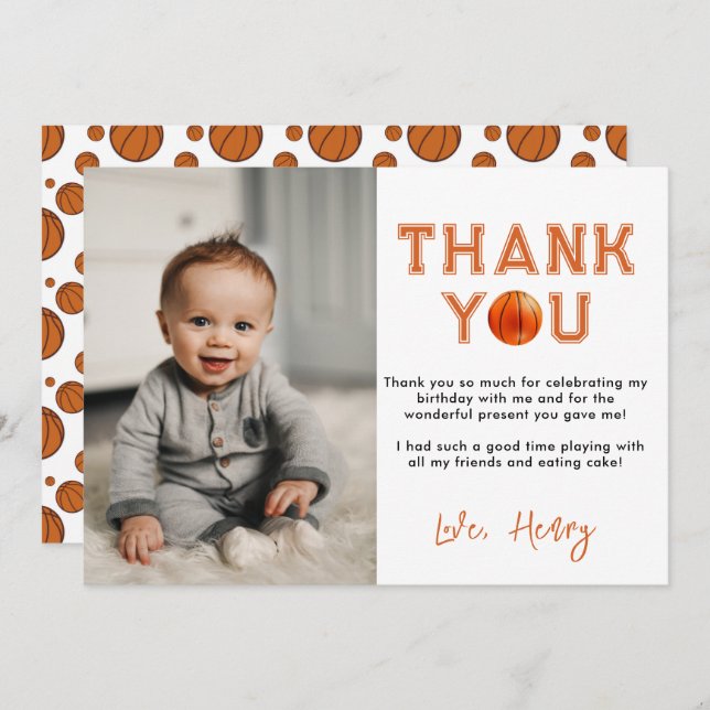 Carte De Remerciements Rookie de l'année 1er anniversaire de basket-ball (Devant / Derrière)