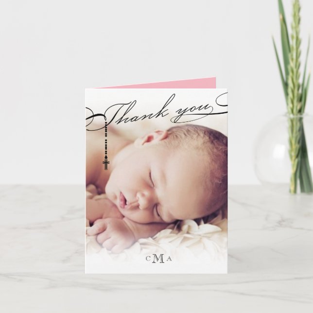 Carte De Remerciements Rosary Cross Monogram Scripted Photo religieuse (Devant)