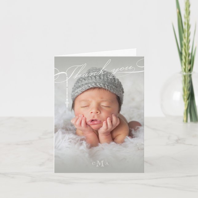 Carte De Remerciements Rosary Cross Monogram Scripted Photo religieuse (Devant)