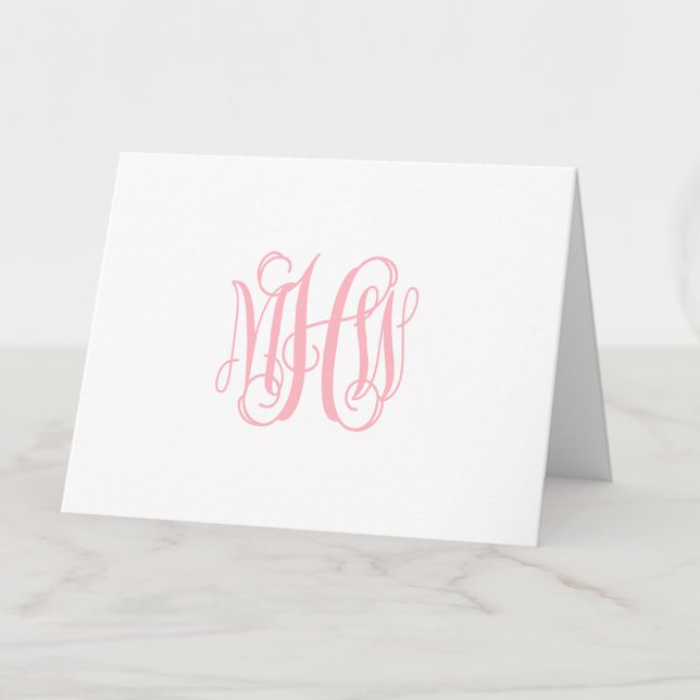 Carte De Remerciements Rose 3 Initiale Vigne Script Monogramme DIY Fond (Créateur téléchargé)