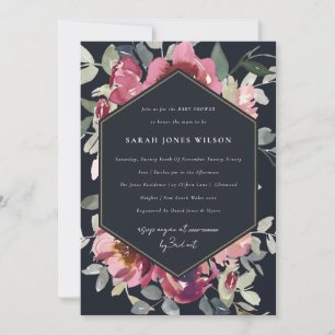 CARTE DE REMERCIEMENTS ROSE BLACK BLUSH BURGUNDY FLORA BABY SHOWER INVITA
