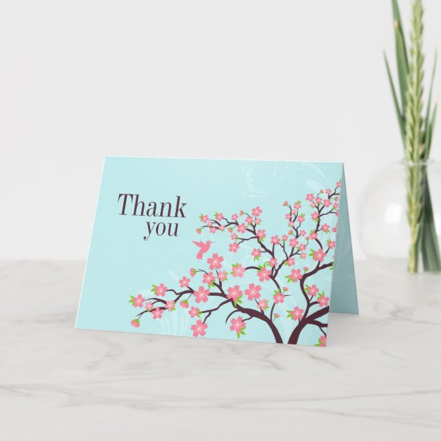 Carte de remerciements rose bleu de mariage de (Devant)
