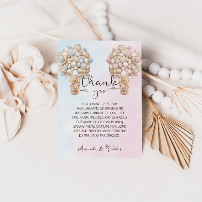 Carte De Remerciements Rose Bleu Or Teddy Ours Sexe Révélation (Créateur téléchargé)