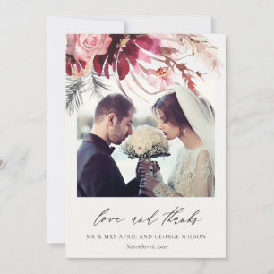 Carte De Remerciements Rose Bourgogne Floral Pampas Mariage photo