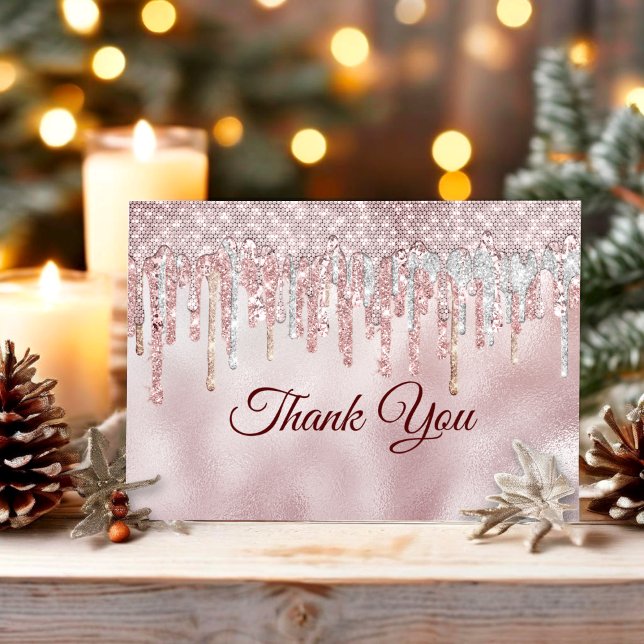 Carte De Remerciements Rose chic blush gold pailleté gouttes (Créateur téléchargé)
