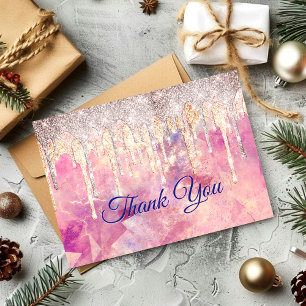 Carte De Remerciements Rose chic blush rose holographique gouttes