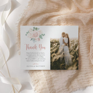 Carte De Remerciements Rose chic Dusty Eucalyptus Mariage Photo