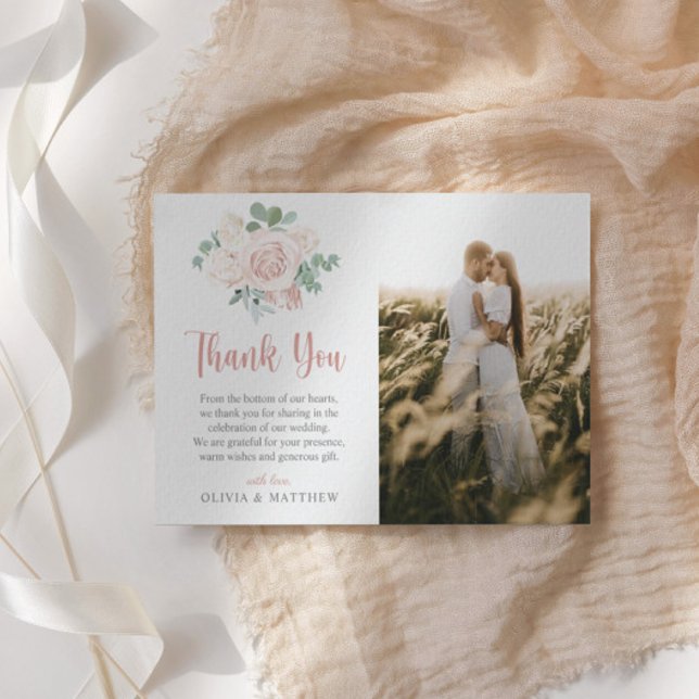 Carte De Remerciements Rose chic Dusty Eucalyptus Mariage Photo (Créateur téléchargé)