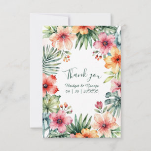 Carte De Remerciements Rose Corail Mariage Floral Tropical Hawaï