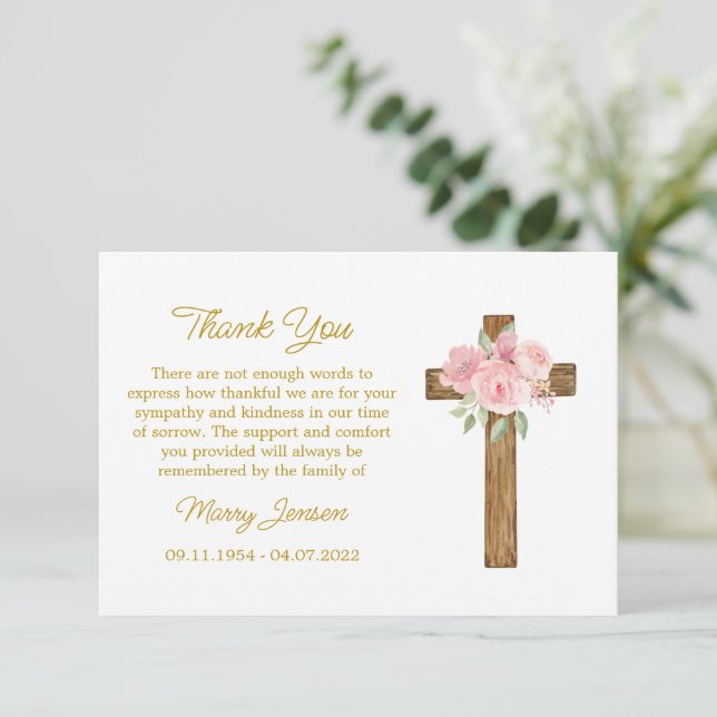 Carte De Remerciements Rose Cross Sympathy Thank You Card (Debout devant)