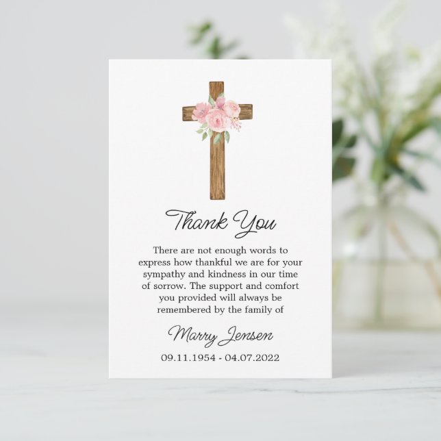 Carte De Remerciements Rose Cross Sympathy Thank You Card (Debout devant)