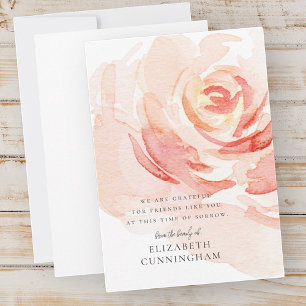 Carte De Remerciements Rose d'aquarelle Memorial Flower Élégant chic