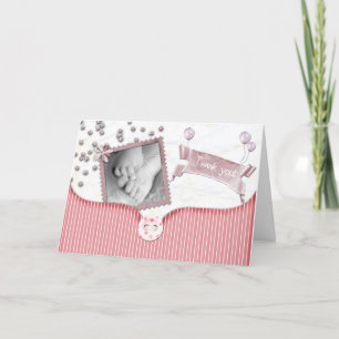 Carte de remerciements rose de baby shower pour le