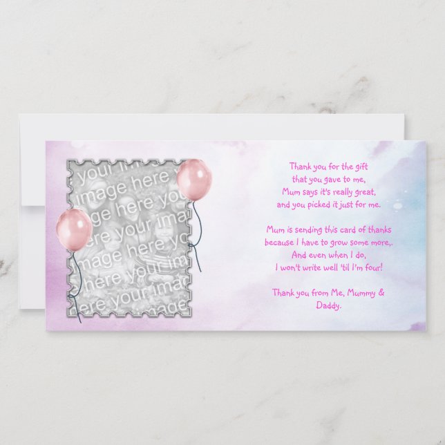 Carte de remerciements rose de ciel de bébé (Devant)