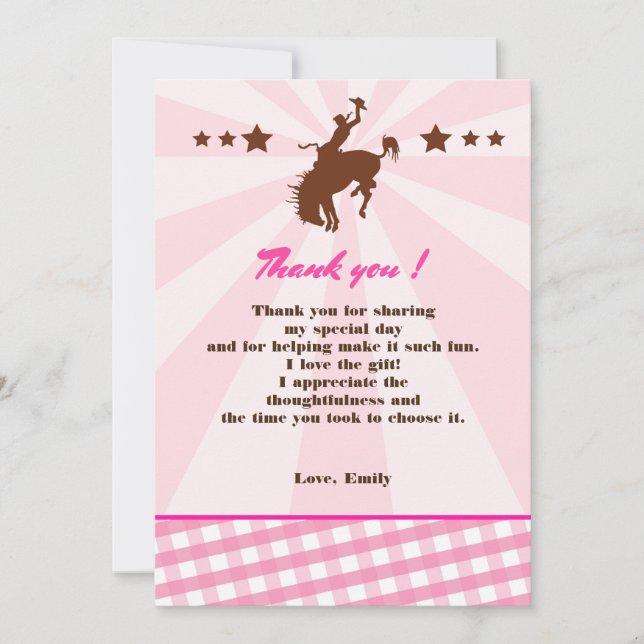 Carte De Remerciements Rose de cow-girl de rodéo d'anniversaire de fille (Devant)