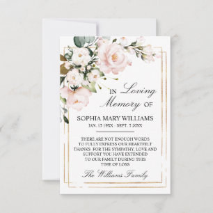 Carte De Remerciements Rose de crème et Feuilles verts Mémoire de Sympath