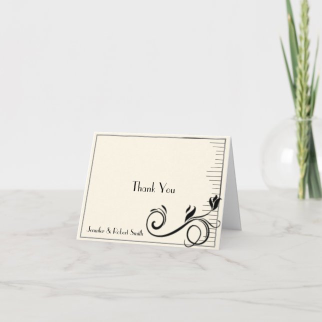 Carte De Remerciements Rose de décoration française crème noire mariage r (Devant)