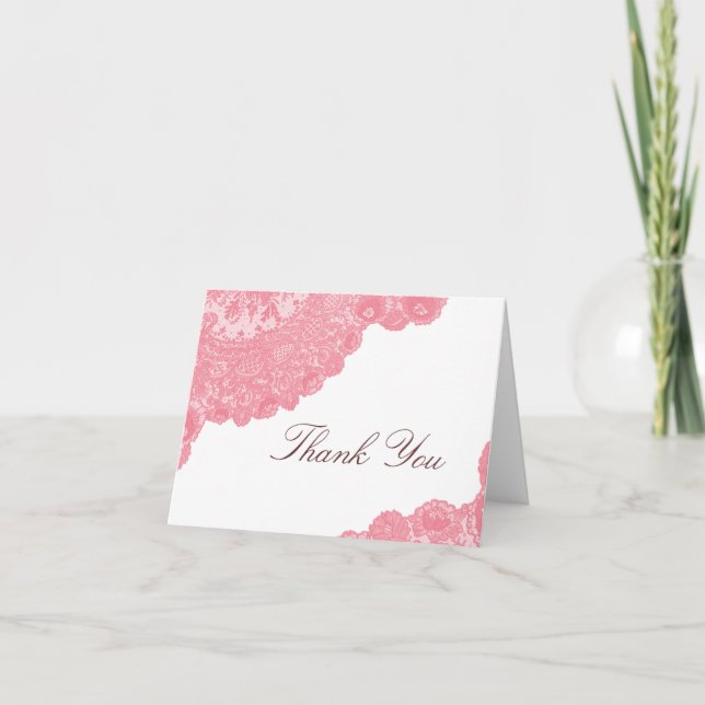Carte de remerciements rose de mariage de dentelle (Devant)