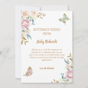 Carte De Remerciements Rose de papillon peu de paillettes dorées Baby Sho