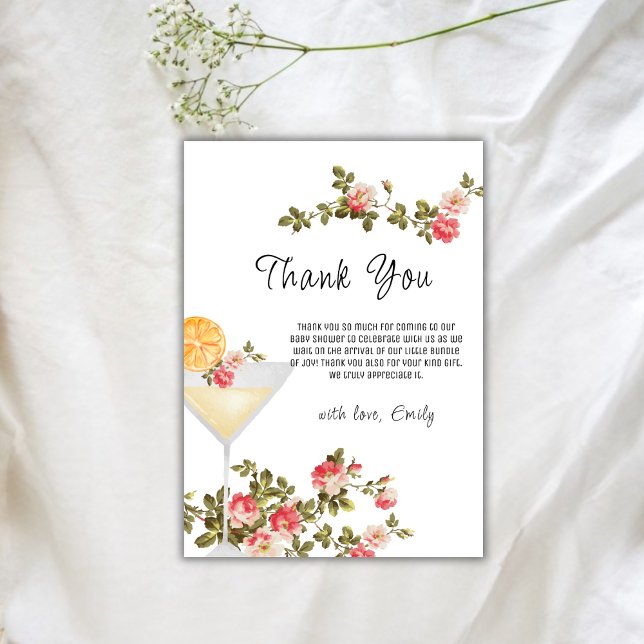 Carte De Remerciements Rose d'été Brunch Bubbly Baby shower champagne (Summer Rose Brunch Bubbly Champagne Baby Shower Thank You Card)