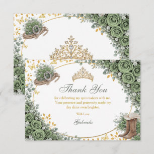 Carte De Remerciements Rose dorée de sage occidentale verte Quinceañera d