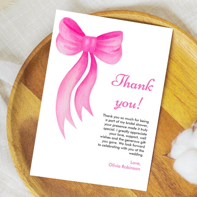 Carte De Remerciements Rose Elle Attache le Nœud Fête de Mariage  (Pink Bow She's Tying the Knot Bridal Shower Thank You Card   )