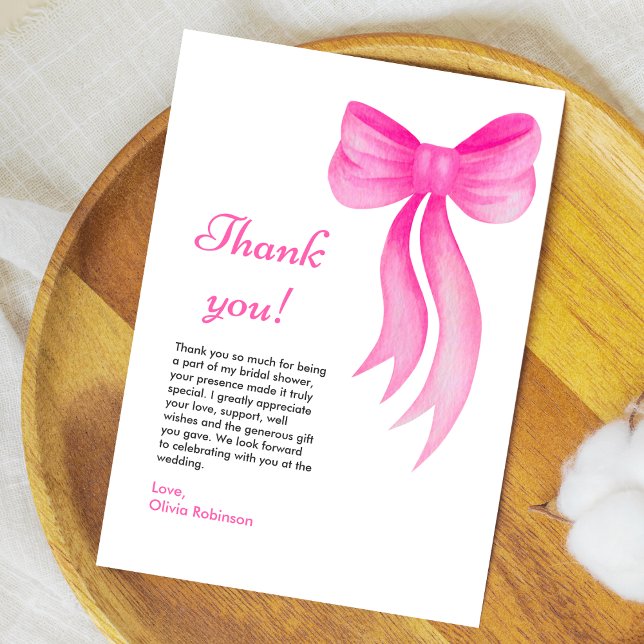 Carte De Remerciements Rose Elle se marie Shower  (Pink Bow She's Tying the Knot Bridal Shower Thank You Card   )