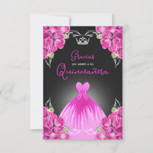 CARTE DE REMERCIEMENTS ROSE ESPAGNOLE & QUINCEAÑERA NOIR - ÉLÉGANT ROSE