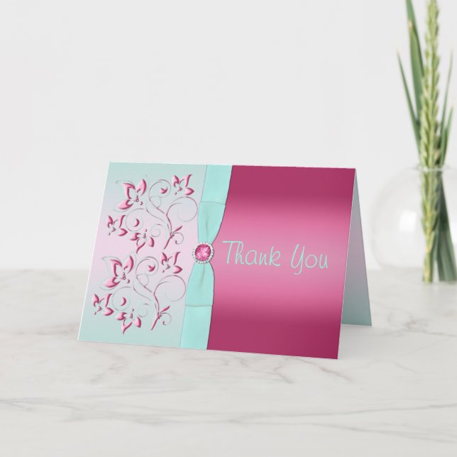 Carte de remerciements rose et aqua (Devant)