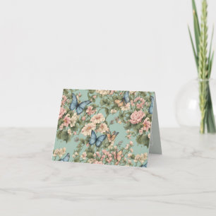Carte De Remerciements Rose et Bleu Floral & Papillon les Plus Doux