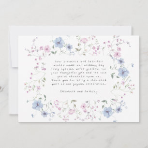 Carte De Remerciements Rose et bleu poussiéreux : Botanique aquarelle pou
