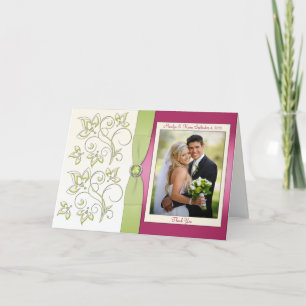 Carte de remerciements rose et vert avec la photo
